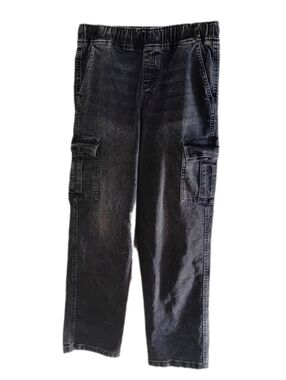 Men's Black Washed Cargo Pants - Elastic Waist